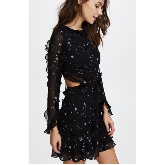 Fame and Partners Kye Night Sky Star Print Ruffle Open Back Mini Dress | NWT Siz - Picture 1 of 12